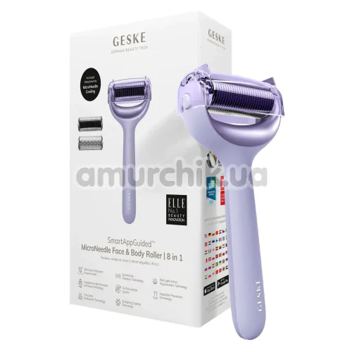 Массажер-роллер для лица и тела с микроиглами Geske MicroNeedle Face & Body Roller 8 in 1, сиреневый