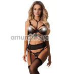 Комплект Obsessive Premisis, чорний: бюстгальтер + пояс для панчіх + трусики-стрінги - Фото №1