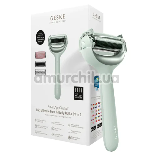 Массажер-роллер для лица и тела с микроиглами Geske MicroNeedle Face & Body Roller 9 in 1, зеленый