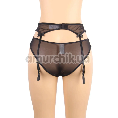 Комплект Star Night Sheer & Lace Bow Garter Belt, черный: пояс для чулок + трусики