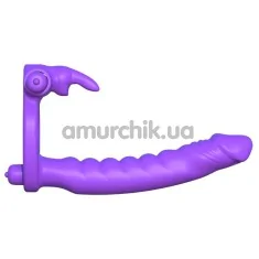 Виброкольцо с анальным стимулятором Fantasy C-Ringz Silicone Double Penetrator Rabbit, фиолетовое - Фото №1
