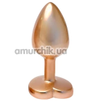 Анальная пробка с прозрачным кристаллом Gleaming Love Pearl Gold Plug Heart M, золотая - Фото №1