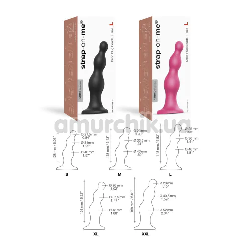 Фалоімітатор Strap-On-Me Dildo Plug Beads M, чорний