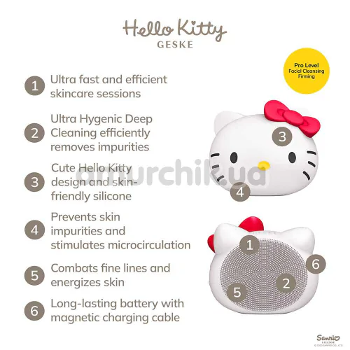 Ультразвуковая щетка для лица Geske Sonic Facial Brush 4 in 1 - Hello Kitty Head, белая