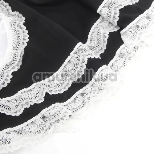 Костюм покоївки Star Night Maid Faux Leather Set, чорно-білий: боді + спідниця + підв'язки + обідок