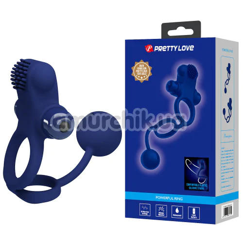 Віброкільце з анальною кулькою Pretty Love Vibration Penis Sleeve IV, синє