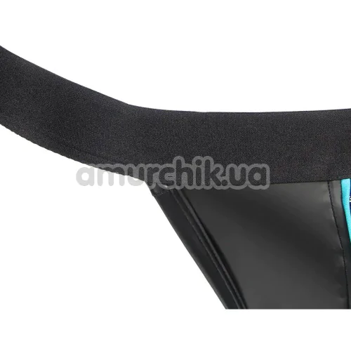 Комплект мужской Star Night Men's Set With Harness & Wrist Restraints, черно-голубой: портупея + трусы-джоки + фиксаторы для рук