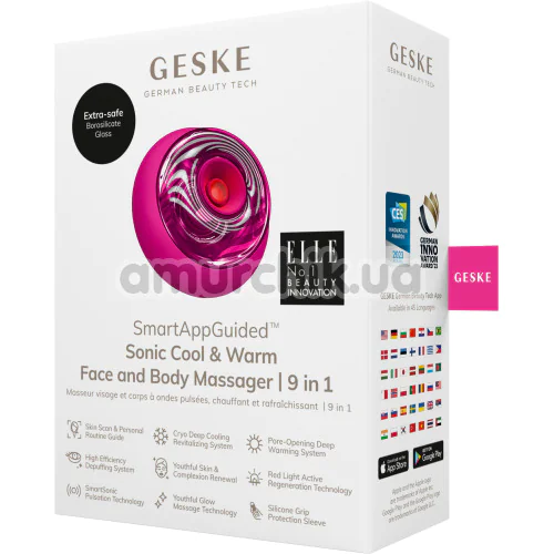 Ультразвуковой массажер для лица и тела Geske Sonic Cool & Warm Face and Body Massager 9 in 1, ярко-розовый