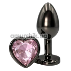 Анальна пробка з рожевим кристалом Alume Metal Heart Plug S, чорна - Фото №1