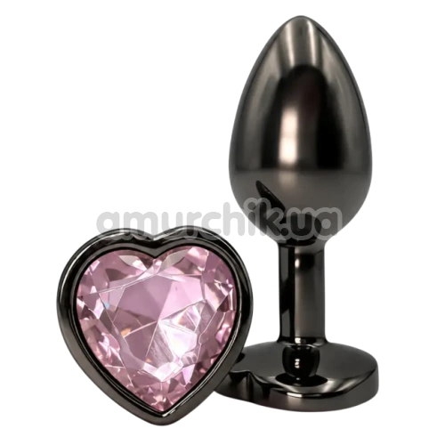 Анальна пробка з рожевим кристалом Alume Metal Heart Plug S, чорна - Фото №1