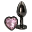 Анальна пробка з рожевим кристалом Alume Metal Heart Plug S, чорна - Фото №1