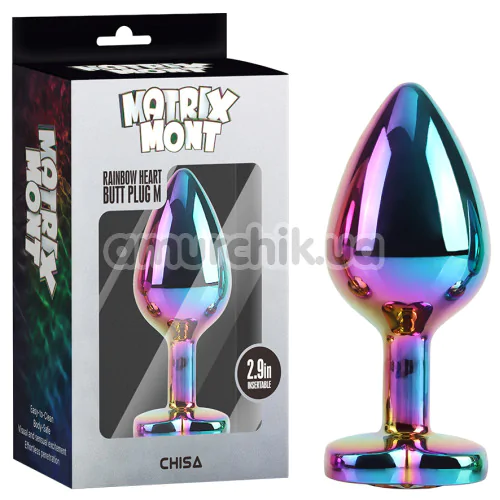 Анальная пробка с радужным кристаллом Matrix Mont Rainbow Heart Butt Plug M, радужная