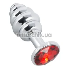 Анальная пробка с красным кристаллом Butt Jewellery Aluminium, серебряная - Фото №1