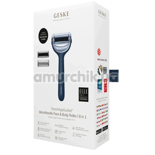Массажер-роллер для лица и тела с микроиглами Geske MicroNeedle Face & Body Roller 8 in 1, синий