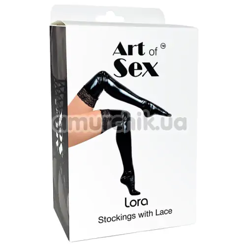 Панчохи вінілові Art of Sex Lora з мереживом, червоні