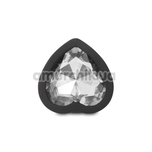 Анальна пробка з прозорим кристалом Silicone Jewelled Butt Plug Heart Small, чорна