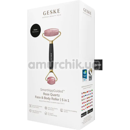 Роликовый массажер Geske Rose Quartz Face & Body Roller 5 in 1, черно-золотой