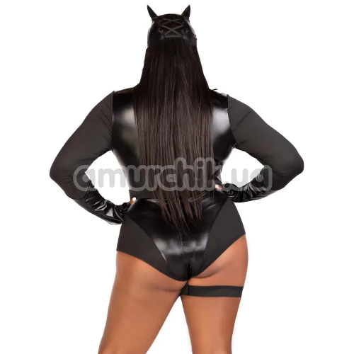 Костюм кошечки Leg Avenue Fierce Feline, черный: боди + маска + пояс с гартером