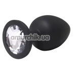 Анальна пробка з прозорим кристалом Fantasy Toys Butt Plug Diamond Silicone M, чорна - Фото №1
