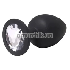 Анальная пробка с прозрачным кристаллом Fantasy Toys Butt Plug Diamond Silicone M, черная - Фото №1