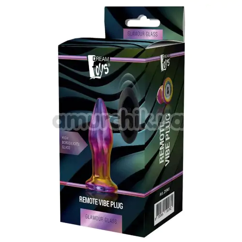 Анальная пробка с вибрацией Glamour Glass Remote Vibe Plug, радужная