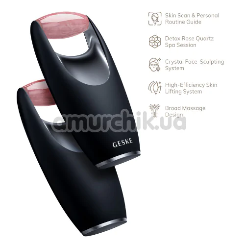 Роликовий масажер для обличчя Geske Rose Quartz Roller 5 in 1, чорний