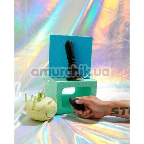 Анальный вибратор с толчками Thunderplugs Silicone Vibrating & Thrusting Plug with Remote Control, черный