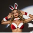 Костюм новогодний JSY Sexy Lingerie 8001, красный: бюстгальтер + трусики-стринги + ушки + перчатки + чулки - Фото №8