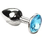 Анальна пробка з блакитним кристалом SWAROVSKI Silver Blue Small, срібна - Фото №1
