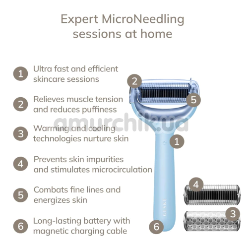 Массажер-роллер для лица и тела с микроиглами Geske MicroNeedle Face & Body Roller 8 in 1, голубой