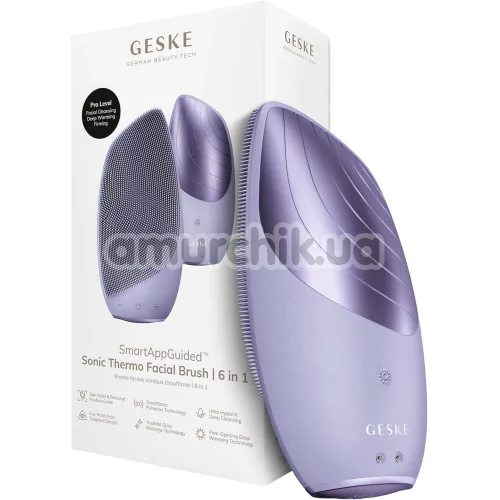 Ультразвуковая щетка для лица Geske Sonic Thermo Facial Brush 6 in 1, сиреневая