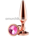 Анальна пробка з рожевим кристалом Rear Assets Metal Plug M Tapered, рожево-золота - Фото №1