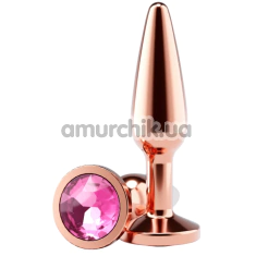 Анальна пробка з рожевим кристалом Rear Assets Metal Plug M Tapered, рожево-золота - Фото №1