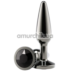 Анальна пробка з чорним кристалом Rear Assets Metal Plug M Tapered, чорна - Фото №1