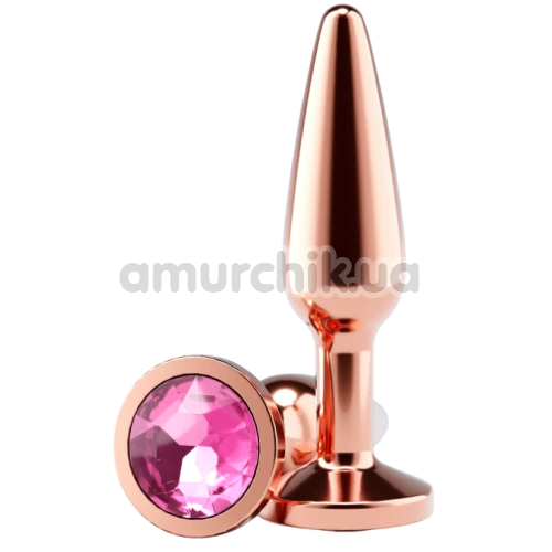 Анальна пробка з рожевим кристалом Rear Assets Metal Plug M Tapered, рожево-золота - Фото №1
