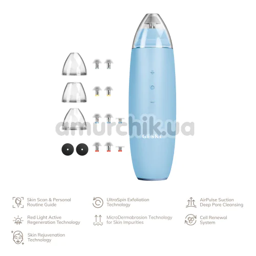 Мікродермабразійний пристрій для видалення чорних цяток Geske MicroDermabrasion Blackhead Remover 7 in 1, блакитний