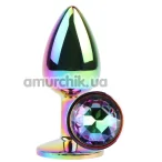 Анальная пробка с радужным кристаллом Jewelled Metel Butt Plug, радужная - Фото №1