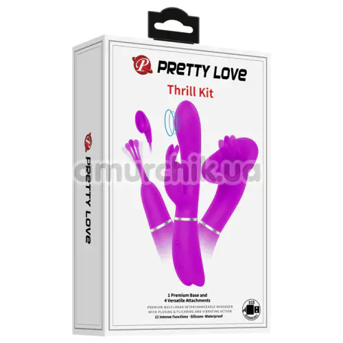 Вібратор із 4 насадками Pretty Love Thrill Kit, фіолетовий
