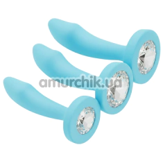 Набір анальних пробок з прозорим кристалом Diamond Anal Trainer Kit, блакитний - Фото №1