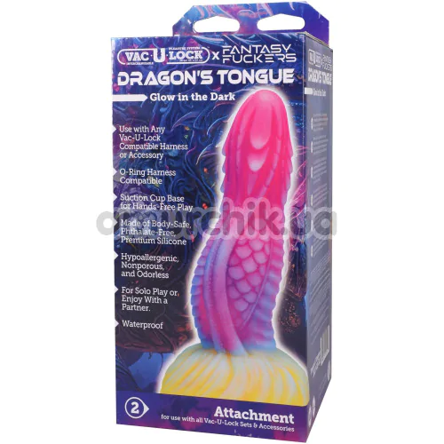 Фалоімітатор Doc Johnson Vac-U-Lock x Fantasy Fuckers Dragon's Tongue - світиться в темряві, рожево-фіолетовий