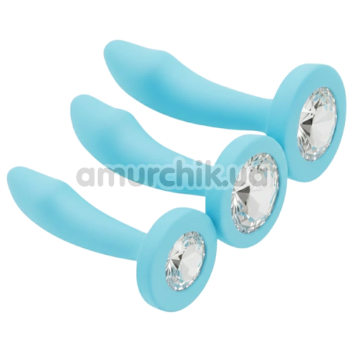 Набір анальних пробок з прозорим кристалом Diamond Anal Trainer Kit, блакитний - Фото №1