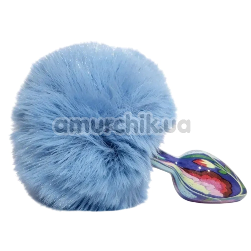 Анальна пробка з блакитним хвостиком Alume Floral Metal Plug With Tail S, синя