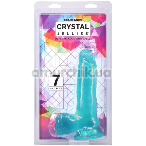 Фаллоимитатор Doc Johnson Crystal Jellies Realistic Cock With Balls 7, бирюзовый