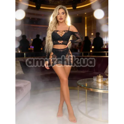 Комплект Star Night Hollow Rhinestone Set, черный: топ + юбка