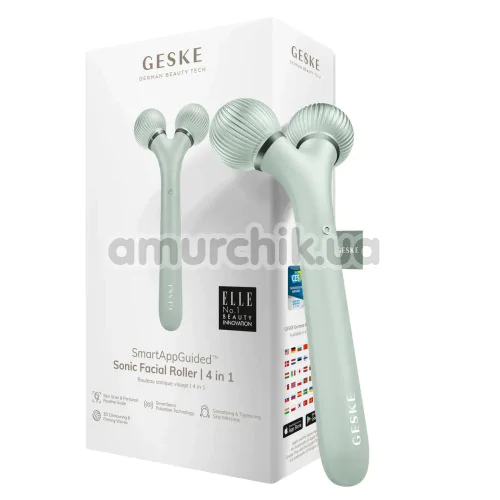 Ультразвуковий масажер для обличчя Geske Sonic Facial Roller 4 in 1, зелений