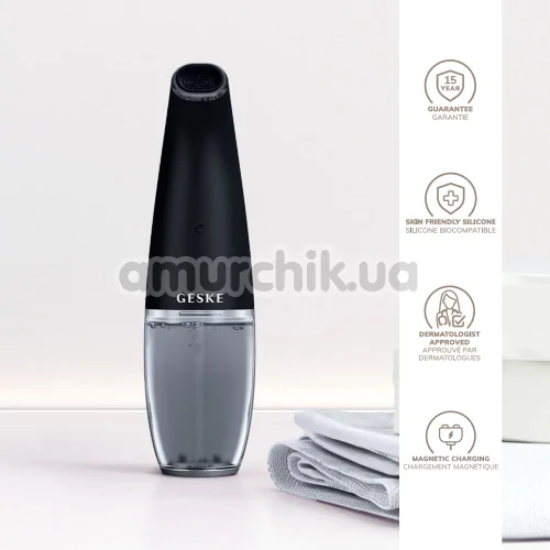 Пристрій для очищення шкіри обличчя Geske Aqua-Stream Face Cleanser 8 in 1, чорний