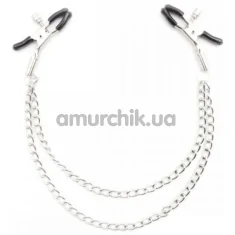 Зажимы для сосков Loveshop Double Chain, серебряные - Фото №1