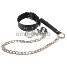 Ошейник с поводком DS Fetish Collar With Silver Leash, черный - Фото №1