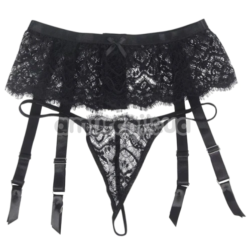 Комплект Star Night Lace Bow Garter Panty, черный: пояс для чулок + трусики-стринги
