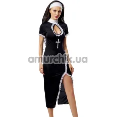 Костюм монашки JSY Nun Costume 6125 черный: платье + головной убор + трусики - Фото №1